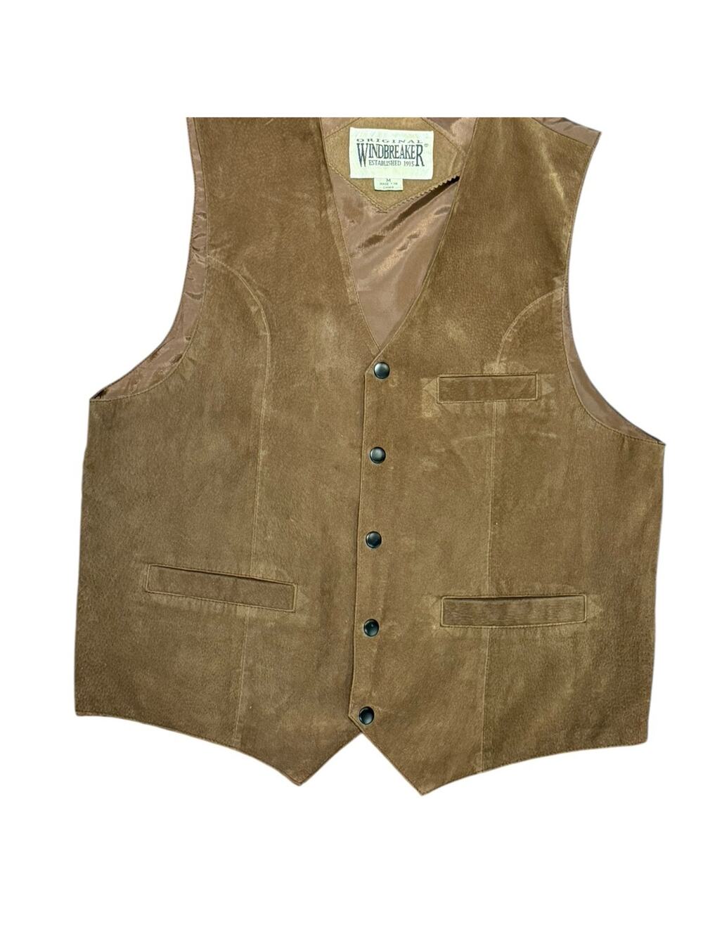 Windbreaker Men’s Size Medium Tan Suede Snap Front Vest